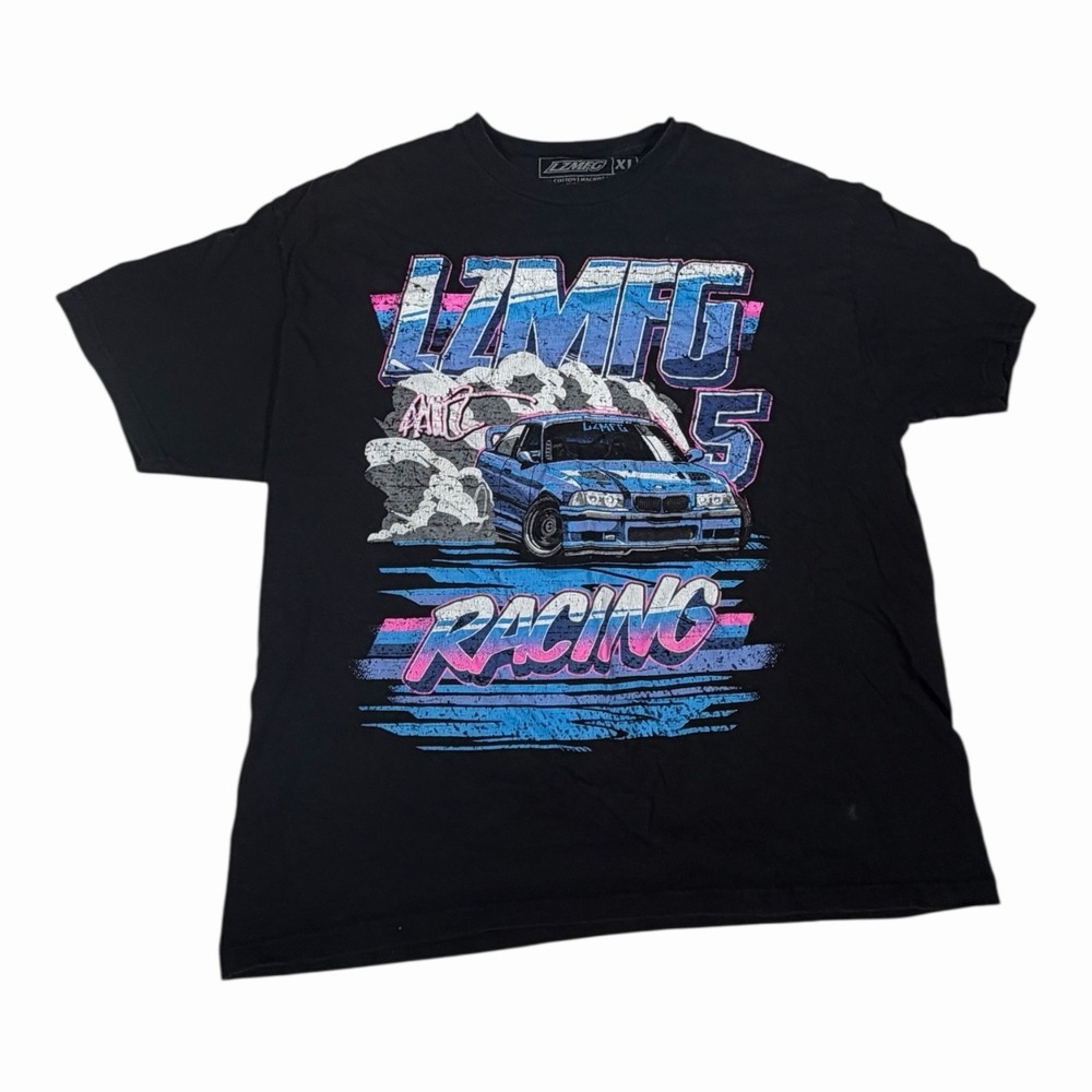 LZMFG T Shirt Mens XL Black Adam LZMFG Car Graphic T-Shirt Distressed